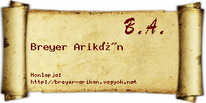Breyer Arikán névjegykártya